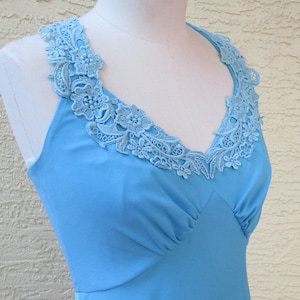 Vintage 1970&#39;s Hippie Boho Goddess Casual or Formal Strappy Halter Disco Maxi Dress with Lace Detail Size Small Homecoming, Prom, Bridesmaid