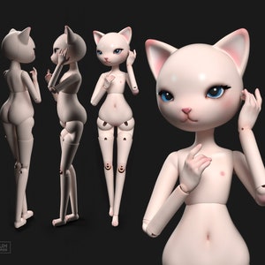 BJD Doll stl 3D Model for printing Moony Cat Furry Anthro Ball Jointed Art Doll 35cm 20cm by SAMUM