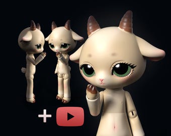 Cute Baby Goat BJD STL Files | Kawaii Horned Doll | 21.5 cm / 8.5 in | Pre-Supported Resin + Tutorial
