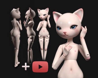 Bambola BJD Cat STL - File modello bambola snodata stampabile in 3D "Moony" 35 cm e 20 cm + tutorial - Cat Furry Anthro - SamumCreatures