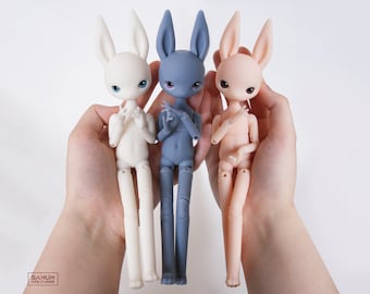 Bambola BJD in resina vuota (+ paio di occhi) Bambola con snodi a sfera di coniglio OOAK assemblata Base per bambola antropomorfa di coniglio peloso - SamumCreatures