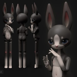 BJD Doll stl 3D Model for printing Bunny Rabbit Furry Anthro Ball Jointed Art Doll 23cm by SAMUM