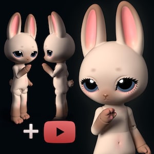 Bunny BJD Doll STL Files | Rabbit Doll | 23 cm / 9.1 in | 16 Parts | Pre-Supported Resin Version + Tutorial