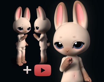 Bunny BJD Doll STL Files | Rabbit Doll | 23 cm / 9.1 in | 16 Parts | Pre-Supported Resin Version + Tutorial