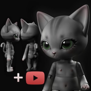 Cat BJD doll STL – 3D printable ball-jointed doll model file 18cm + tutorial - Cat Furry Anthro - SamumCreatures