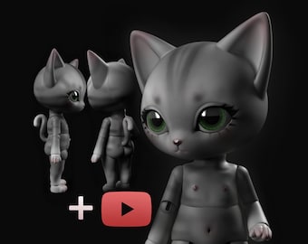Muñeca BJD de gato STL: archivo de modelo de muñeca articulada imprimible en 3D de 18 cm + tutorial - Cat Furry Anthro - SamumCreatures