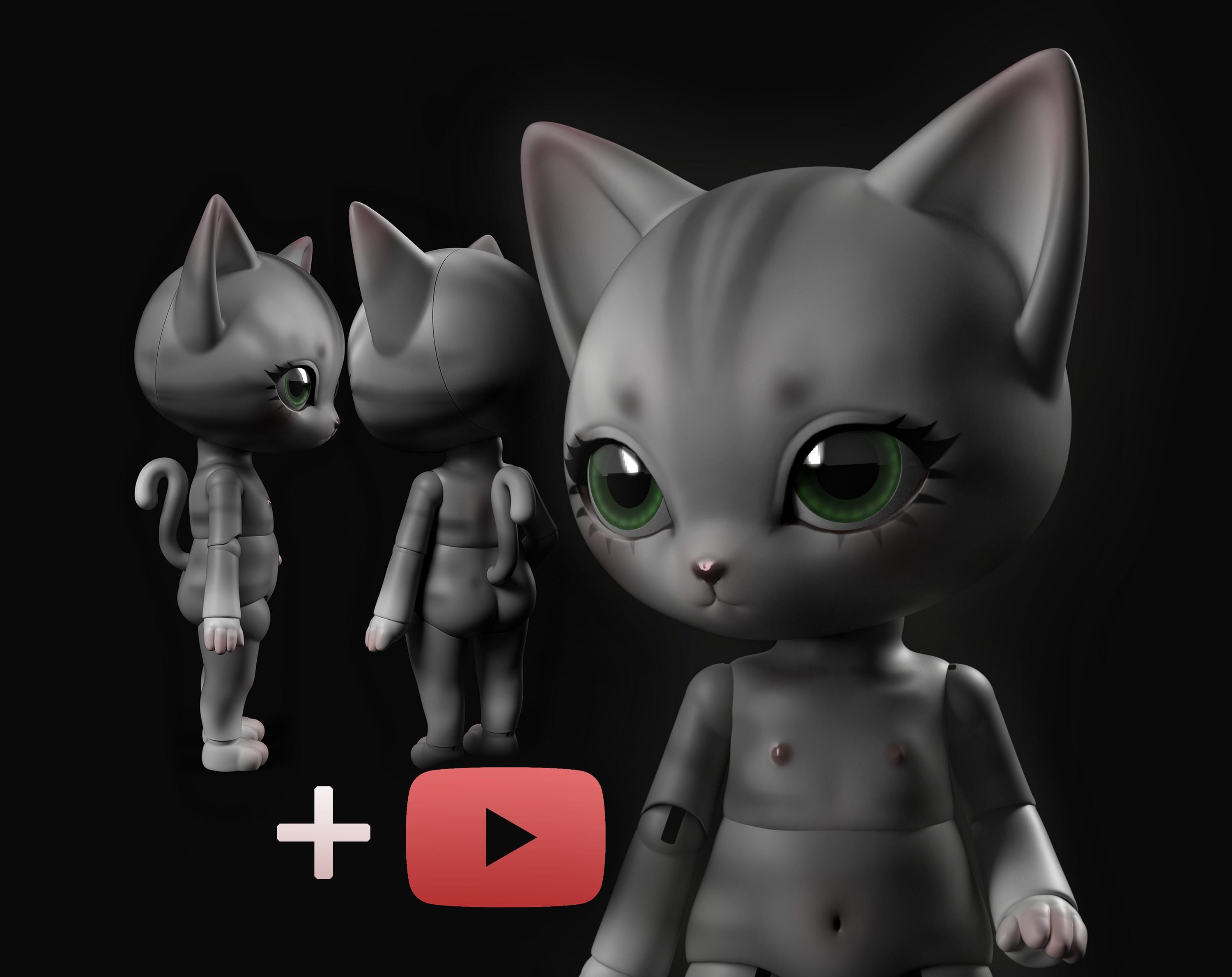 猫BJD人形STL – 3Dプリント可能な球体関節人形モデルファイル18cm + 