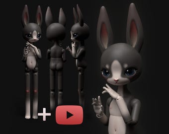 Bambola coniglietto STL - File modello bambola snodata stampabile in 3D da 23 cm + tutorial - Coniglio coniglietto peloso antropomorfo - SamumCreatures