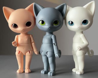 Bambola BJD in resina grezza (+ paio di occhi) Bambola con snodi sferici per gatti OOAK assemblata Base per bambola antropomorfa pelosa da 18 cm di SAMUM