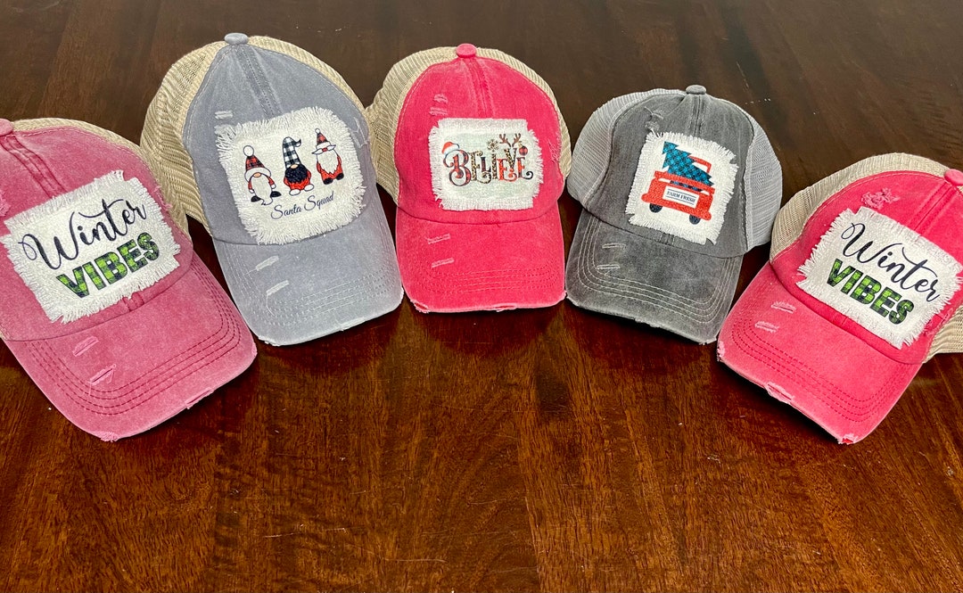 Distressed Holiday Baseball Cap Ponytail Cap Christmas Baseball Cap