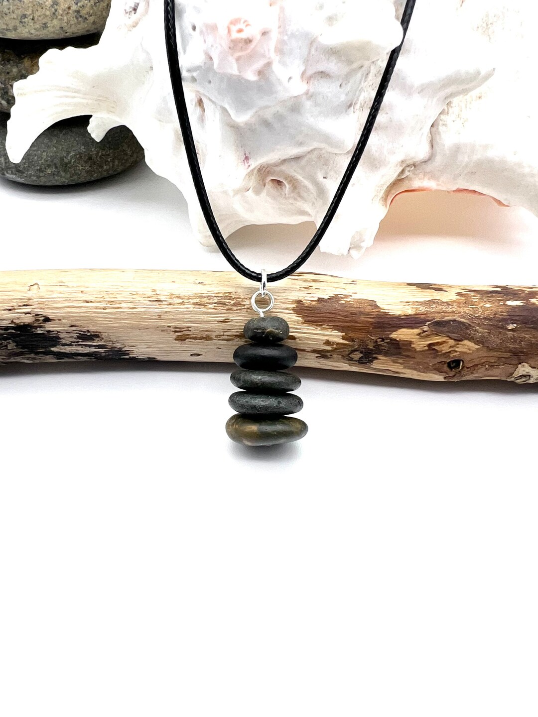 Beach Stone Cairn Necklace 5 Rock Stack Pendant Handmade Sea Etsy