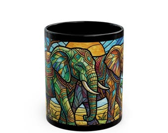 Taza de elefante de vitral / Taza de café de cerámica negra