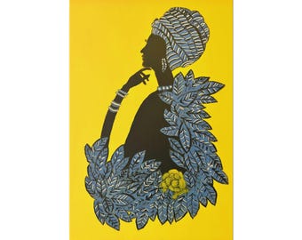 Ingelijste kunst silhouet vrouw: polyester canvas, lijst van grenenhout