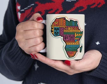 Taza de cerámica con diseño de mapa africano / Diseño tradicional