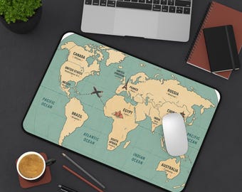 Alfombrilla de escritorio/alfombrilla de ratón con mapa del mundo vintage