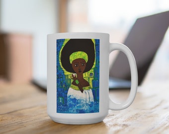 15oz Ethiopian mug, African art Ceramic Coffee mug, lady Teacup, Habesha mug, gift for her, gift for him, best friend gift, Black women mug