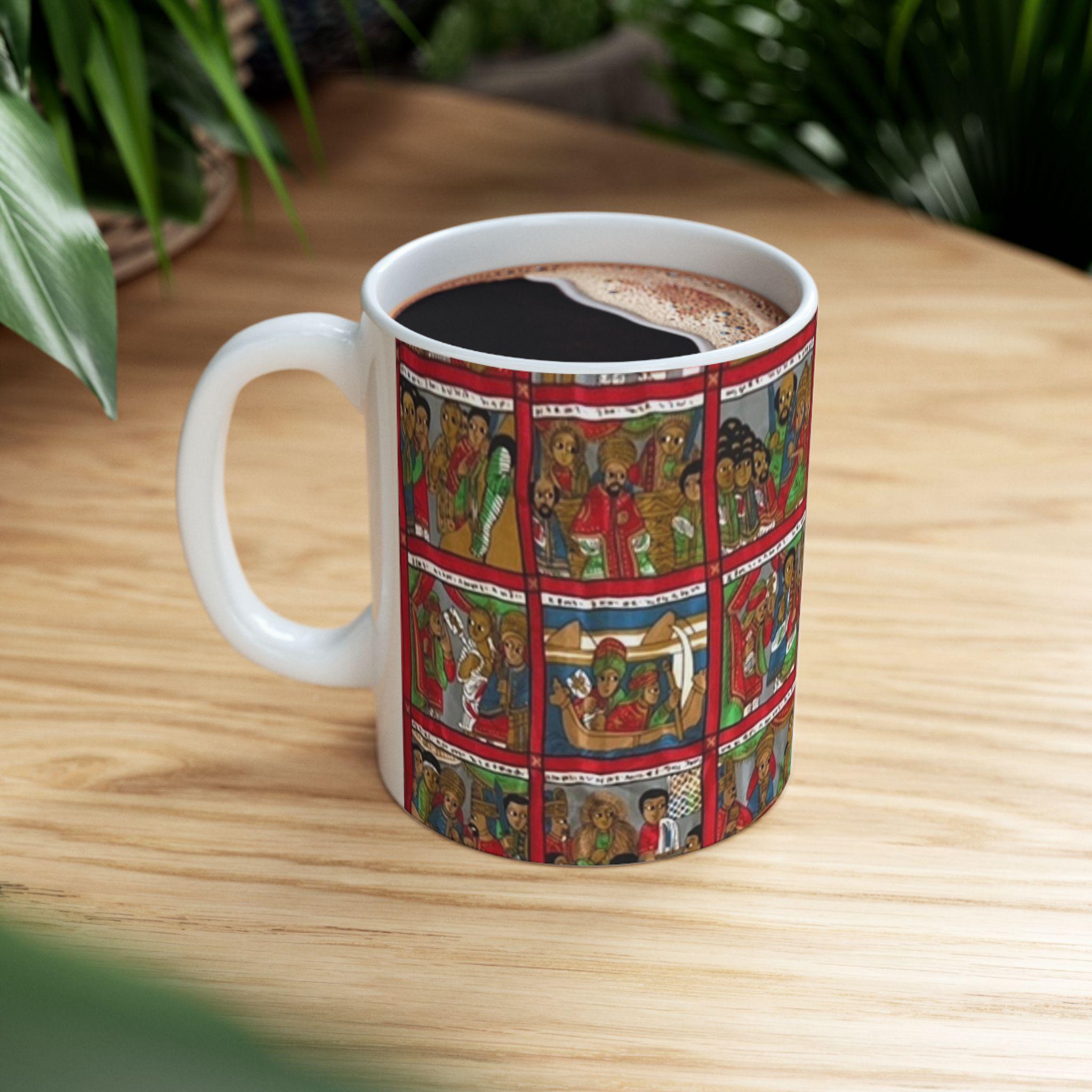 Ethiopian Art Ceramic Mug, Ethiopian Culture Coffee Cup, Traditional African Design Tea Mug, Ethiopia Heritage Drinkware, Ethnic Pottery
