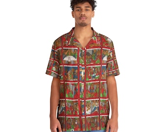 Camisa hawaiana de arte etíope para hombre: Top de verano de corte cuadrado
