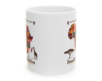 Taza de cerámica colorida de África / Arte del mapa de África, diseño vibrante del continente