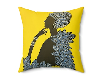 Cojín decorativo de arte africano: Retrato de mujer negra, decoración del hogar