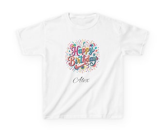 Camiseta infantil de cumpleaños con confeti / Opción de nombre personalizado