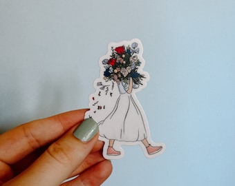 Flower Girl Vinyl Sticker | Cute Girl Gift | Floral Sticker | Waterproof Vinyl