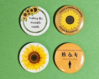 Hidden/Invisible Disabilities Sunflower Pinback Buttons