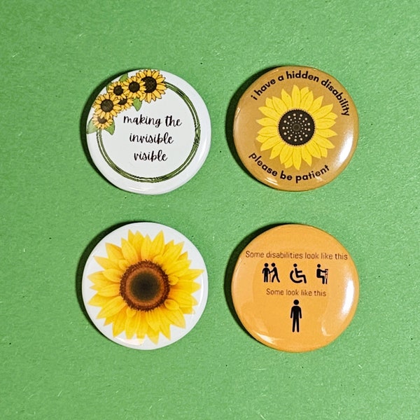 Hidden/Invisible Disabilities Sunflower Pinback Buttons