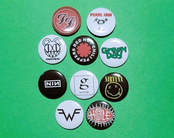 1990s Grunge and Rock Band Pinback Buttons
