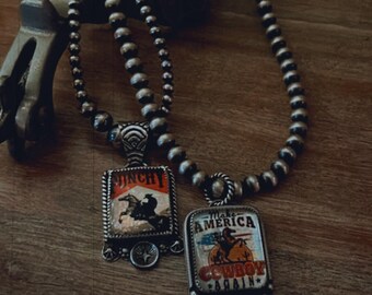 Sterling Silver Cowgirl Pendants: Unique Picture Cabochons
