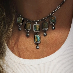 Turquoise Chandelier Necklace: Sterling Silver Statement Piece