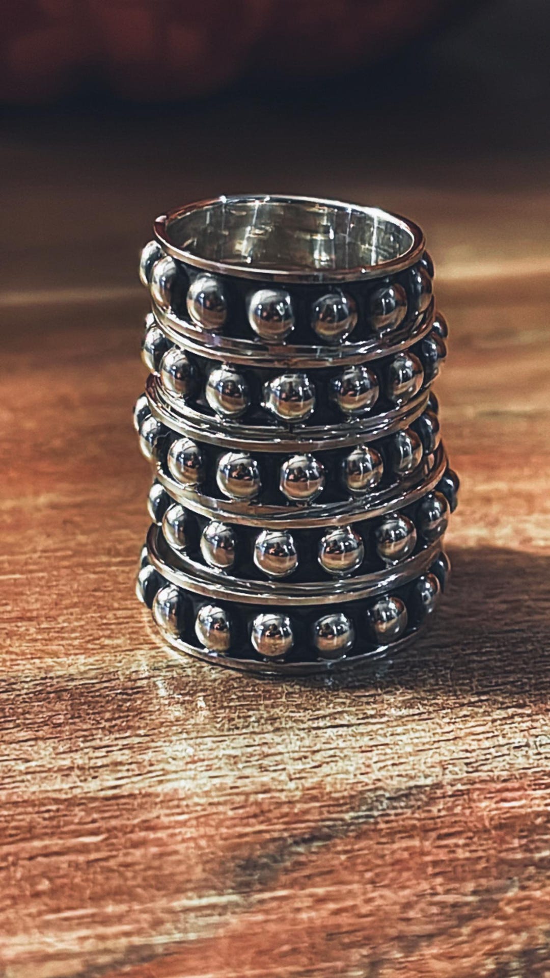SS Oxidized Flat Ball Stacker Ring main image 0