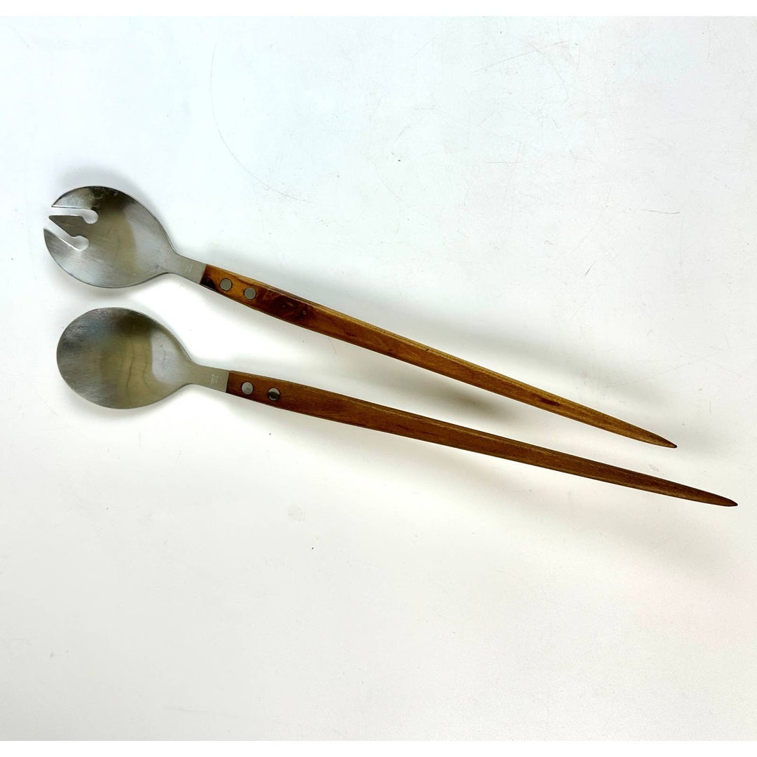 Mid Century Modern Teak Wood Handle Salad Servers Fork and - Etsy