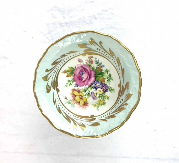 Vintage Limoges Pedestal Footed Floral Porcelain Bowl Blue Etsy