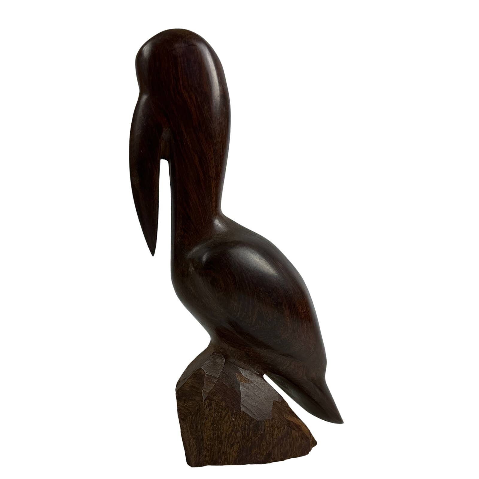 Vintage Ironwood Pelican Carved Wood Statue Beach House Bird Lover Art
