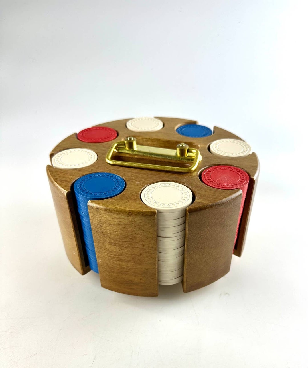Vintage Wooden Poker Chip Caddy Rack With 200 Red White Blue Etsy