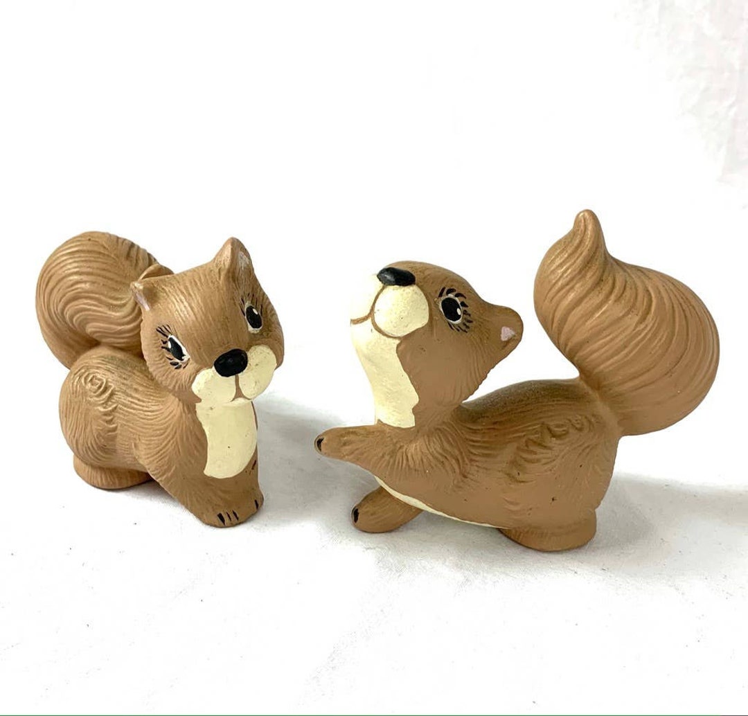 Vintage Ceramic Squirrel Figurines Hand Painted Etsy