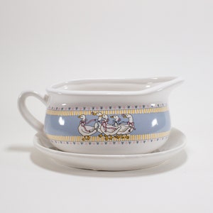 Vintage Ribbon Goose Geese Gravy Boat and Plate image 1
