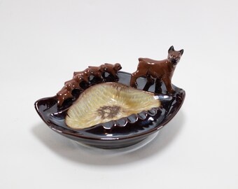 Vintage Mid Century Ceramic Ashtray Dish Boxer Bulldog With
