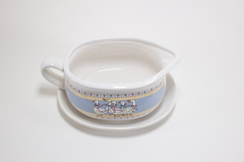 Vintage Ribbon Goose Geese Gravy Boat and Plate image 3