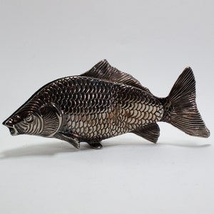 Vintage Metal Carp Fish Letter Napkin Holder Statue