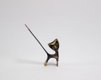 Vintage Metal Cat Ring Holder Gold Black