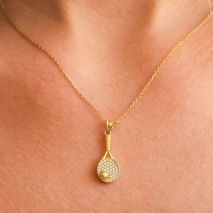 Tennis Racket Necklace • Racket Necklace • Tennis Pendant • Racket Pendant • Tennis Racket Necklace • 925 Silver • 14K Gold Plated