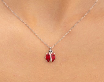 Marienkäfer-Halskette aus 14-karätigem Gold, Marienkäfer-Anhänger in Gold, Silber und Roségold, Glücksbringer-Halskette, Geschenk für Gärtner, Marienkäfer-Halskette als Geschenk