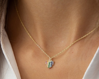 Heart Necklace • Heart Pendant • Love Jewelry • 14K Gold Plated Rainbow Heart Pendant • Minimalist Necklace • LGBTQ Jewelry