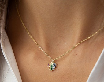 Rainbow Heart Necklace: 14K Gold Plated Sterling Silver LGBTQ Jewelry