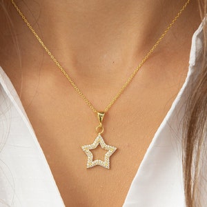 Star Necklace 14K Gold Plated Star Pendant 925 Silver Celestial Jewelry Celestial Necklaces Star Jewelry Gift for Her image 1