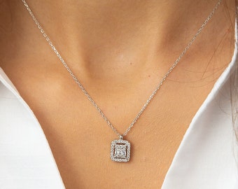 Baguette Necklace: Handmade 925 Sterling Silver Geometric Pendant