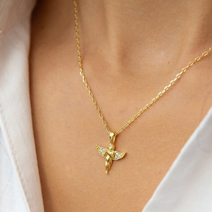 Colar de anjo banhado a ouro 14K: pingente de guardião em prata esterlina