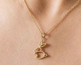 Sterling Silver Rabbit Necklace: Bunny Pendant, Easter Gift